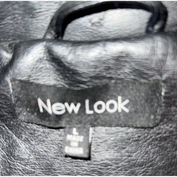 Womens Black Faux Leather Moto Jacket Gold Zipper Details By New Look Size LARGE - Picture 3 of 5